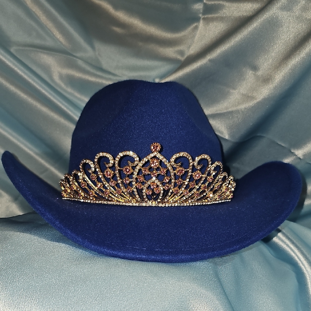 Elegant Blue Hat with Gold and Silver Accents